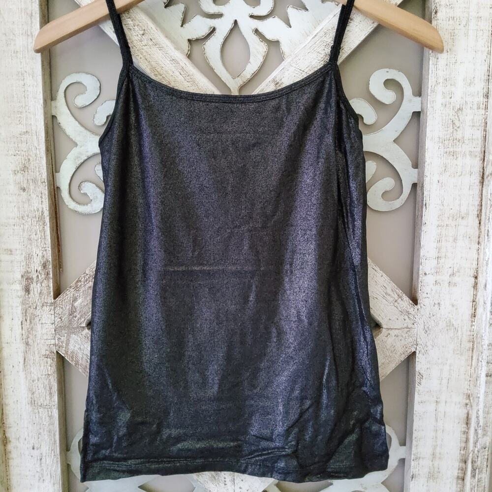 a.n.a. Women's Sleeveless Shimmer Adjustable Straps Tank Top in Black Size M